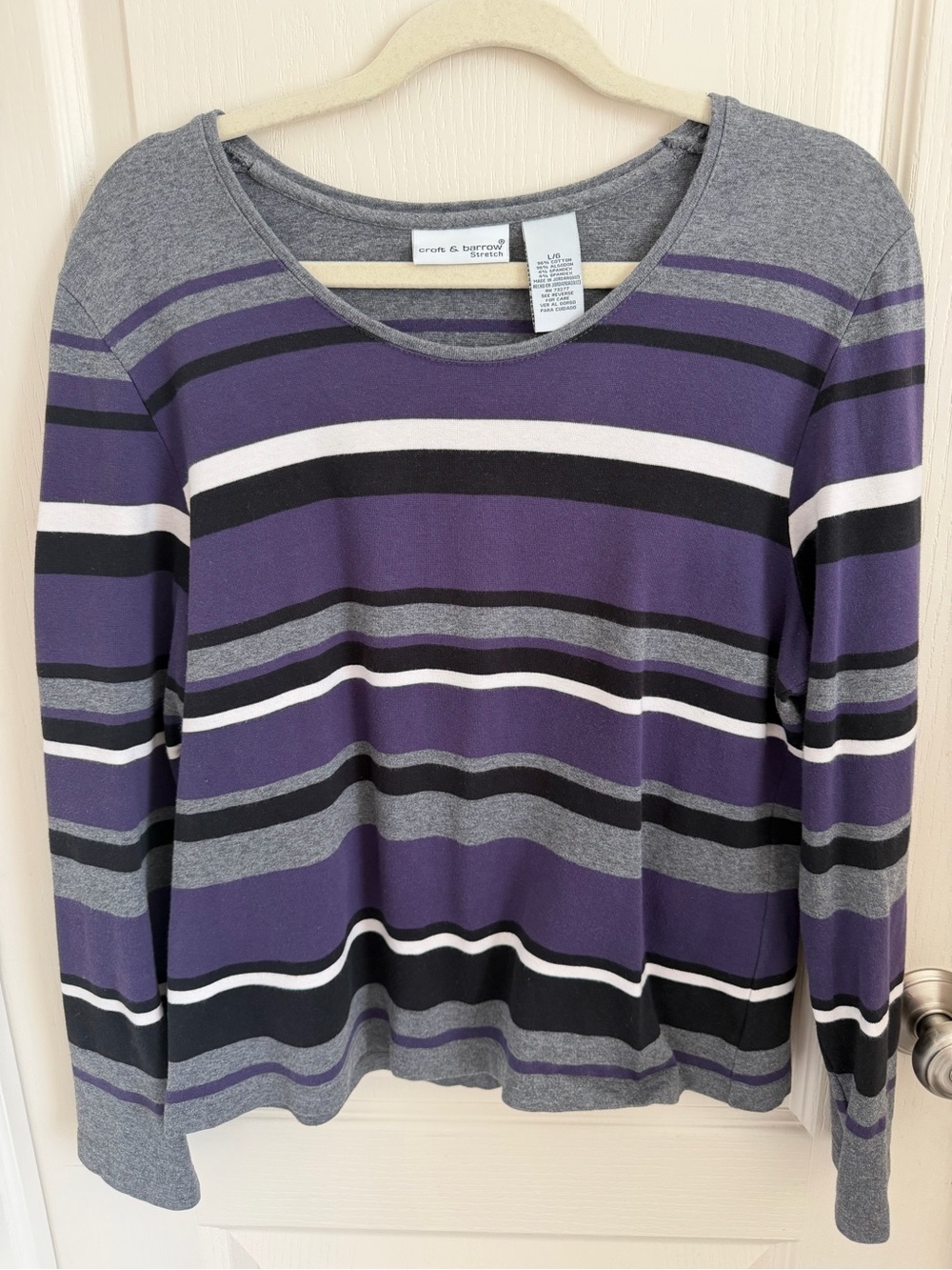 croft & barrow Purple, Gray, Black & White Striped Long Sleeve Top